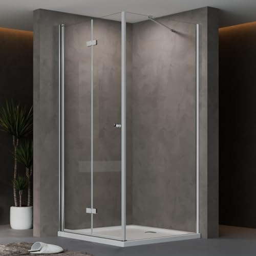AQUENITH Duschkabine Eckeinstieg mit Seitenwand 100x80x185cm Eckdusche | Rahmenlos Duschtür mit mit Festem Seitenteil,6mm Sicherheitsglas ESG Klarglas,flexible Montage,Hebe-Senk-System