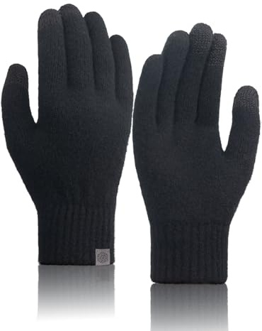 TRENDOUX Mens Womens Merino Wool Gloves for Cold Weather, Thermal Touchscreen Gloves with Liner, Tech Texting Phone Capable Black M