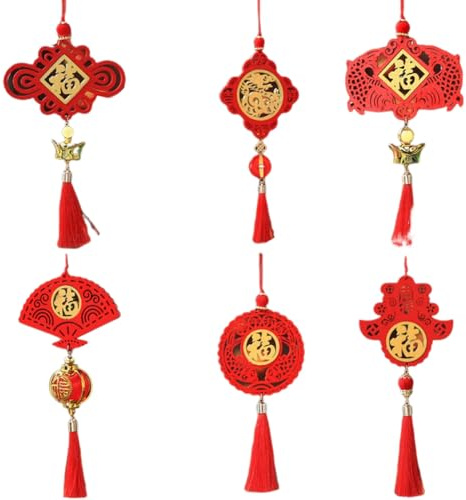 Flaroey 6Pcs 2024 Spring Festival Dragon Year Wooden Sign Pendant Company Shopping Mall Decoration Chinese New Year Gifts,D