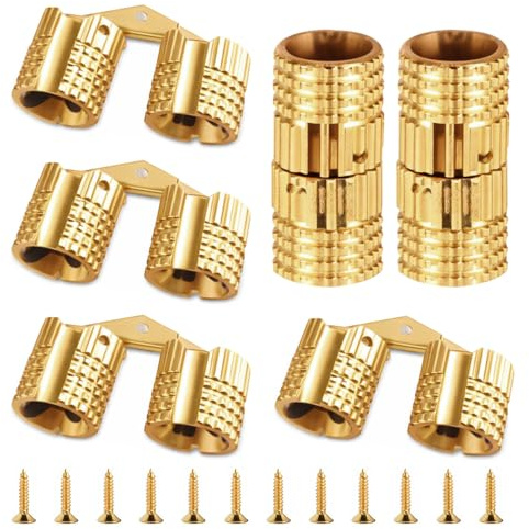 Vunanvu 6 Stück Messing Versteckte 8mm Barrel Hinges Unsichtbare Mini Scharniere Barrel Scharnier 180° Einbohrscharnier Gold Fassscharniere aus Kupfer Brass Barrel Hinges für Schmuckkästchen DIY