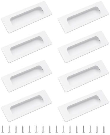 MOROBOR 8 PCS Recessed Cabinet Handles, Warm White Stainless Steel Rectangular Knob with Screws, Exposed Installation Embedded Pull Handle for Wardrobe Drawer Flush Sliding Door -117 mm/4.6 in