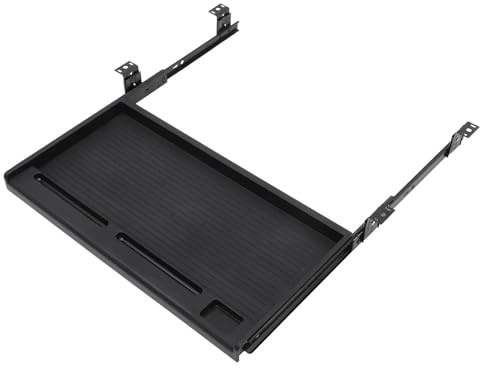 YUSUZH Keyboard Tray under Desk Sliding The Holder for Piano Pull Out Drawer Black Slide Office Rail Clamp Rack Shelf for Office, Home, PC