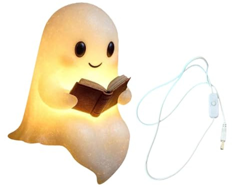 Milageto Geister-Leselampe, 3D-LED-Geister Halloween Deko für Home, Stil A | Aufladbare Nachttischlampe, Süße Geisterlampe, Dekorative Bücherregal Lichter für Schreibtisch, Schlafzimmer, Kinderzimmer