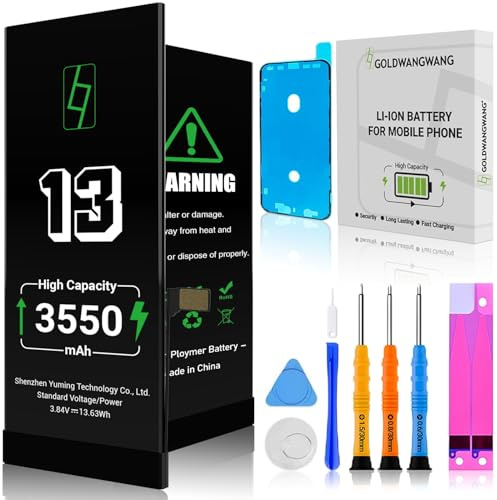 for iPhone 13 Battery Replacement 3550mAh High Capacity, Complete Kit | Compatible with A2482/A2631/A2633/A2634/A2635, Lithium Polymer Battery, Repair Kit with Tools & Guide, CE RoHS FCC Certified