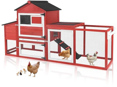 Chicken Coop Erweiterbares Mobiles Hühnerhaus für Outdoor mit Rädern, Nesting Box, Leckdichtem Pull-on-Tray und UV-beständigem Dachteil für Hühner, Kaninchen, Enten (Rot, 80,7 L x 22 W x 44,1 H)