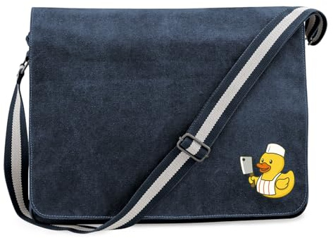 Huuraa Umhängetasche Quietscheente Metzgerei Comic Gummiente 14 Liter Vintage Navy Canvas Laptoptasche Geschenkidee