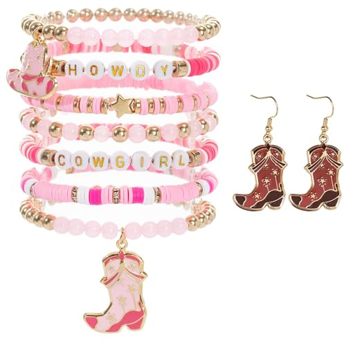 HIVTE Western Outfit & Boho Schmuck Damen Perlenarmband-Set 9-Teilig | Elastische Stretch-Armbänder Mit Perlen, Halskette Und Ohrringe. Western & Boho Stil Für Partys, Festivals Und Alltag