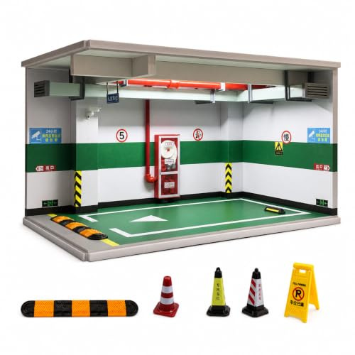 Lilihuimaoyi Vitrine Protection Acrylique pour Modèle 1:18 - Diorama Garage avec Éclairage LED USB - pour Maquette