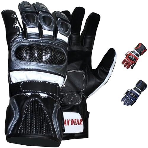 German Wear Leder Motorradhandschuhe aus Kalbsleder mit Knöchelprotektor, Fleece-Futter, Rutschfester Handfläche & Doppel-Klettverschluss Biker Handschuhe für Motorrad 3 Farben