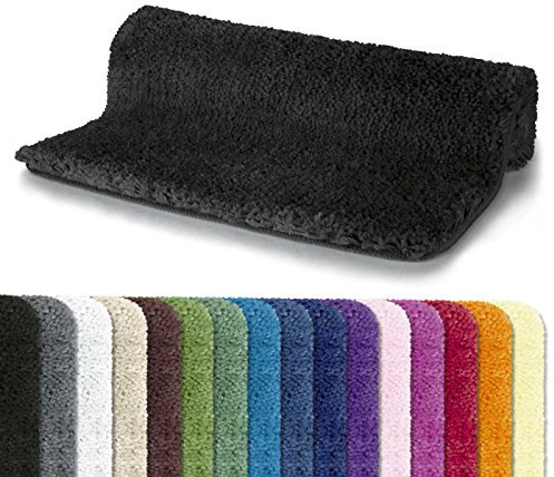 Spirella Badteppich Badematte Duschvorleger Mikrofaser Hochflor | flauschig | rutschhemmend | geeignet für Fußbodenheizung | 55x65 cm | Schwarz