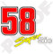 StickersWorld Super Sic Marco Simoncelli 58 Motorrad-Rennen Vinyl-Aufkleber, Transparent, Rot, 10 cm x 8 cm, Laminiert, Wiederverwendbar, Indoor/Outdoor, Wasserfest, Pop-Art/Sportlich, Aufkleber