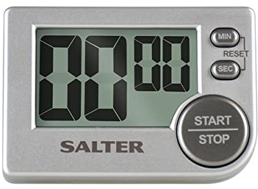 Salter Big Button minuteur-Chronomètre cuisine numérique, fonction de mémoire, signal sonore puissant, position debout avec appui, affichage à cristaux liquides transparent, lecture facile,99 m 59 s 397 Gris 17 x 13 x 2,5 cm