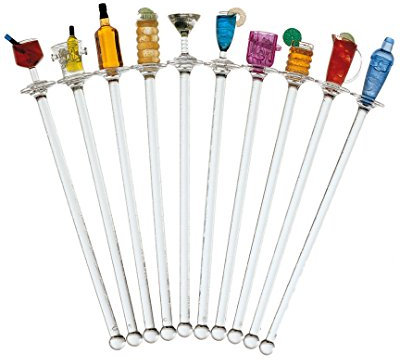 Happy Hour Acrylic Swizzle Sticks - Pack of 10 | Drinks Stirrers, Novelty Cocktail Stirrers | Swizzle Sticks Topped with Colourful Bar Accessories