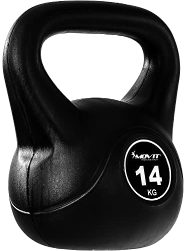 MOVIT Kettlebell BASIC BLACK, Kugelhantel mit Bodenschonender Kunststoffhülle, 1 bis 20 kg, Schadstoffgeprüft, 14 kg