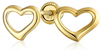 Piccoli Orecchini A Perno A Forma Di Cuore Aperto In Oro Giallo 14K Minimalista Per Donne, Ragazze Adolescenti, Fidanzate Con Chiusura A Vite Sicura