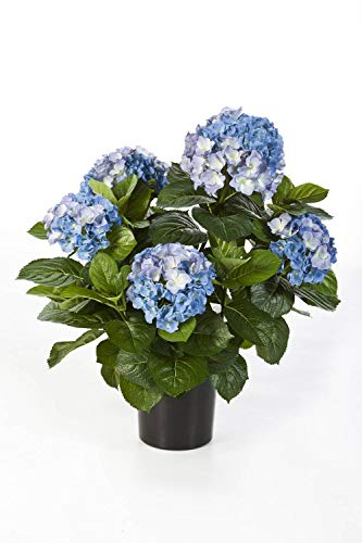 artplants.de Deko Hortensie Haruka, 230 Blüten, 135 Blätter, blau, getopft, Deluxe, 55cm, Ø 35cm - Hortensien künstlich - Kunstblumen im Topf