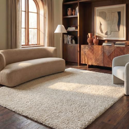 SAFAVIEH Area Rug 6x9 - Athens Shag Collection -Off-White, Non-Shedding & Easy to Clean, Ideal for Living Room, Bedroom, Dining Space (SGA119B)