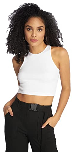 Urban Classics Ladies Cropped Rib Top Donna Top Bianco S 97% Cotone, 3% Spandex Regular