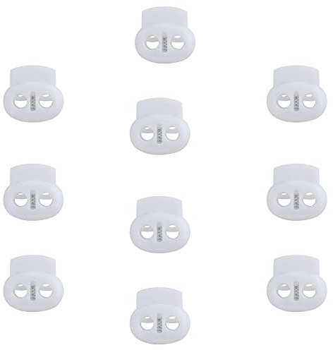Trimming Shop Plastic Toggle Stopper Cord Locks Spring Loaded Elastic Drawstring Bean Shape Twin Hole Button for DIY Projects, Sportswear, Luggage, Shoelaces, Backpack, Clothing, White, 10pcs