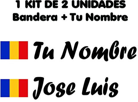 CrisPhy Adesivo in Vinile con Bandiera della Romania + Il Tuo Nome, Biciclette, Casco, Racchetta da Paddle, Skateboard, Auto, Moto, ECC. Kit di Due Adesivi Nero