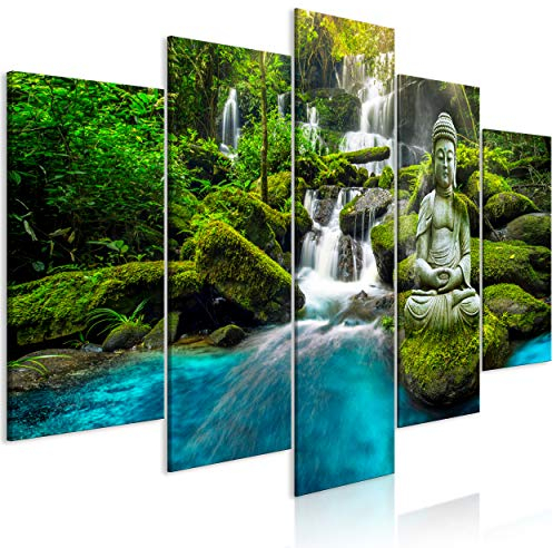 decomonkey Bilder Buddha 200x100 cm 5 Teilig Wandbild Groß Leinwandbild XXL Deko Wohnzimmer Schlafzimmer Wanddeko Pictures For Wall Poster Wall Painting Zen Orient