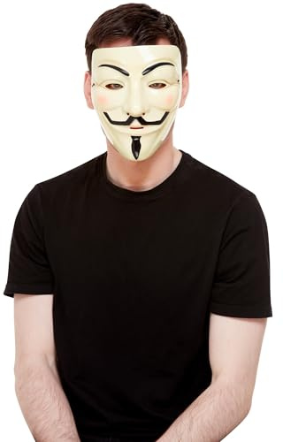 Smiffys Guy Fawkes Mask, Cream with Elastic Strap, Halloween Fancy Dress Accessory, Adult Dress Up Masks