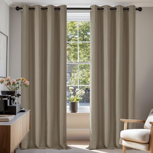 Deconovo Blickdichte Gardinen Kälteschutzvorhang Blickdicht Vorhang Verdunkelung, 220x140 cm(HöhexBreite), Taupe, 2er Set