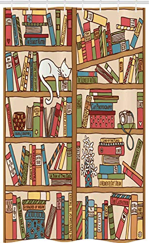 ABAKUHAUS Katze Schmaler Duschvorhang, Bohem Kätzchen Gemütlichkeit, Badezimmer Deko Set aus Stoff mit Haken, 120 x 180 cm, Pfirsich Mehrfarbig
