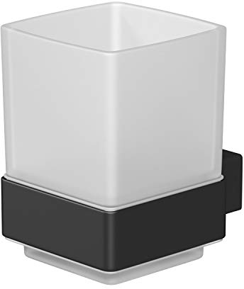 Bathroom WC Tumbler Toothbrush Holder Black Square Wall Mounted Stylish Modern