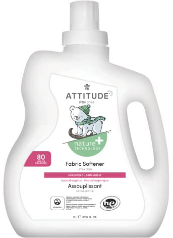 ATTITUDE Baby Fabric Softener, Plant and Mineral-Based Ingredients, HE Compatible, Vegan Laundry and Household Products, Unscented, 80 Loads, 2 Liters