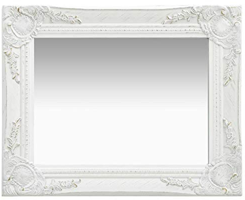 vidaXL Wandspiegel im Barock-Stil Antik mit Montagehaken Hängespiegel Dekospiegel Badspiegel Spiegel Flurspiegel Garderobe 50x40cm Weiß
