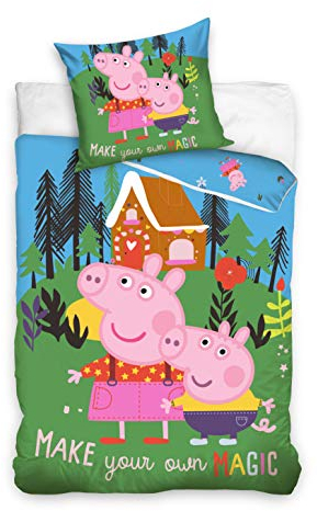 Peppa Pig Kinder-Bettbezug mit Kissenbezug, 140 x 200 cm + 70 x 90 cm, Baumwolle