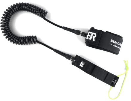 Eisbach Riders Surfboard SUP Curled Leash (9/10/11ft) Schwarz - Stand Up Paddeling Wellenreiten Surfbrett (Schwarz, 9ft)