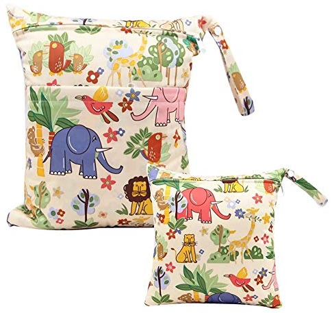 Bynsaer Wetbag Stoffwindeln, Nasstasche Stoffwindeln, 2 Stücke Baby Nasse und Trocken Wickeltasche, Wiederverwendbar, Waschbar Organizer Beutel (Farbe 06)