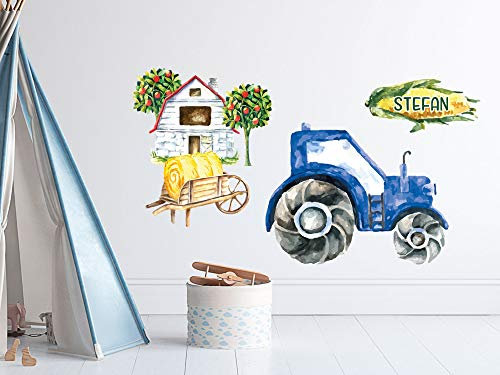 GRAZDesign Wandtattoo Kinderzimmer Junge Blau, Traktor Trecker mit Namen, Babyzimmer personalisiert, Entfernbare Wandsticker, Wandaufkleber Jungen / 100x57cm
