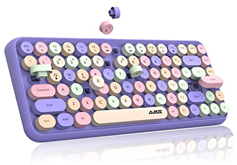 FELiCON 308i Retro Wireless Keyboard, Bluetooth Silent Cute Computer Keyboard with Round Punk Compact 84 keys, Lightweight, Matte Texture,Typewriter Design for PC, Laptop, Mac, Phone-Colorful Purple