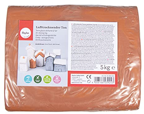 Rayher Lufttrocknender Ton, dunkelbraun, 5 kg, Modelliermasse, lufthärtend, weich, geschmeidig, ohne brennen, 34468552, 5000 g