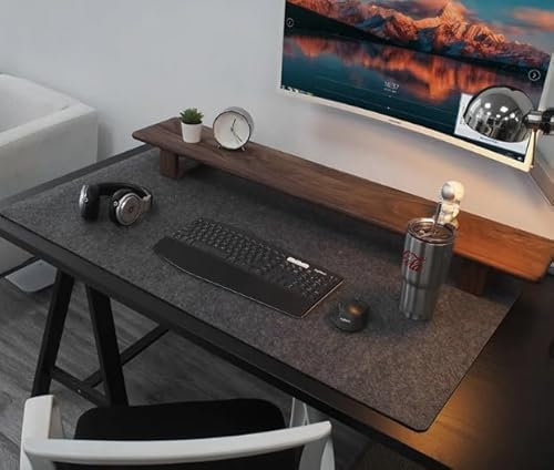 Sous main en feutre 40x90cm, Grand tapis de bureau feutrine pour une protection optimale, Tapis de bureau antidérapant, Tapis de souris minimaliste et élégant gris