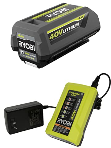 RYOBI 40V Battery and Charger Kit 4.0 Ah Lithium-Ion Battery Set OEM OP40404 + OP403A (2021 Redesign with Easy Eject Latch)