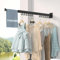 Clothes Drying Rack Wall Mounted, Retractable Garment Rack with Hooks, Easy to Install, Strong Load-Bearing, Tri-Collapsible Laundry Clothes Drying Rack for Balcony, Bathroom, Bedroom (2 Rods)