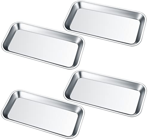 4 Pcs Small Instrument Tray, Stainless Steel Rectangular Laboratory Supplies Tray for Dental Lab Tool Instrument, Bathroom Organizer, Tattoo Tool Trays