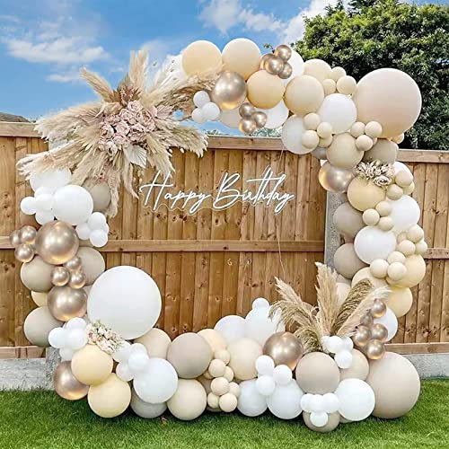 Balloon Arch Kit - 122 Pcs Beige Sand White Balloons - Easy to Assemble Beach White Balloon Arch with Accessories - Champagne Gold Balloon Birthday Decorations and Wedding Kids Shower Party Balloons