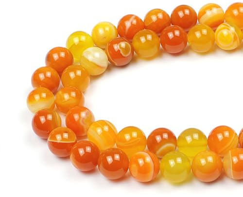 MJDCB Natural Round Stone Beads 10mm Orange Stripe Agate Loose Gemstone Beads for Jewelry Making Bracelet Necklace 35pcs