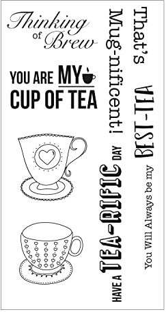 Sizzix Layered Clear Craft Stamps for Card Making 7PK Tea-rific by Jennifer Ogborn, Acrylic, Paper, Grey, One Size