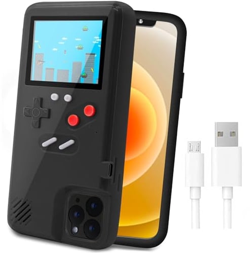 LucBuy Game Console Case for iPhone, Retro Protective Cover Self-powered Case with 36 Small Game,Full Color Display,Shockproof Video Game Case for iPhone 14 Pro Max - Black
