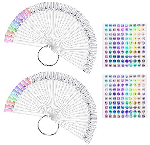 100 Stück Nagel Display mit Ring und 2 Stück Nummernaufkleber 101-200, Präsentationstips Nägel, Mustertips für Nägel, Swatch Art für Nagelfarbdisplay (Transparent)