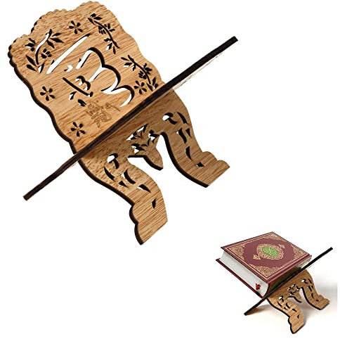 Hezhou Buchständer Bücherregal Eid Mubarak Gebetsbuch Ständer Kuran Quran Koran Heiliger Buchständer Halter Ständer Koran Halter Holz Bücherständer für Ramadan Tisch Dekoration Eid Al Fitr Deko