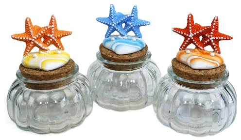 DLM 32956 (kit 12 pezzi) Barattolo in vetro tondo Portaconfetti con stella marina Conchiglia cuore Nascita matrimonio cresima Battesimo Segnaposto bomboniera