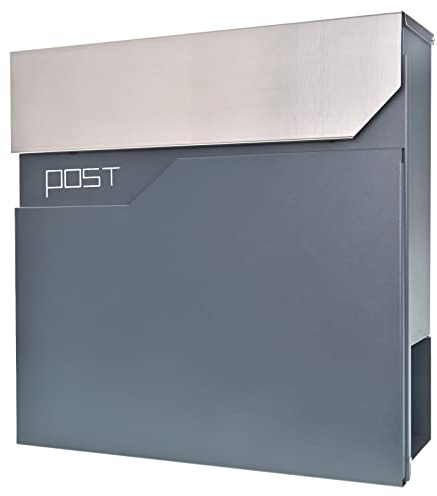 Verda Personalisierter Briefkasten mit Zeitungsfach, Postkasten Designer Wandbriefkasten Zeitungsrolle Modern Anthrazit Edehlstahl (SN3695-1)