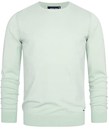 Indicode Herren Gamal Strickpullover aus 80% Baumwolle | Pullover O-Neck Pulli Männer Sea Foam, XXL